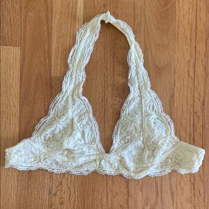Elegant Lace Halter Bralette - Light Yellow